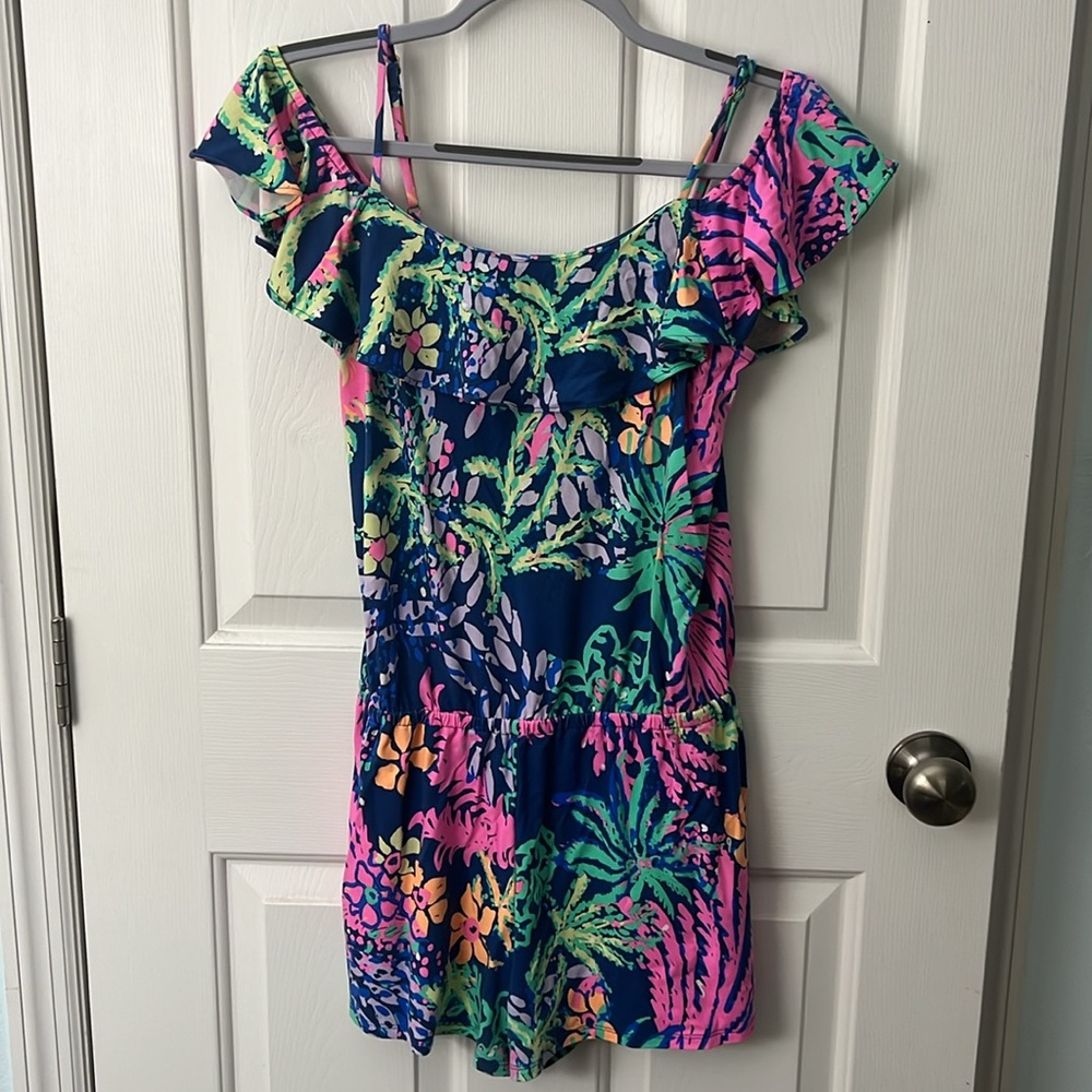 Lilly Pulitzer Klea Off The Shoulder Indigo All A Glow Romper / Small - EUC